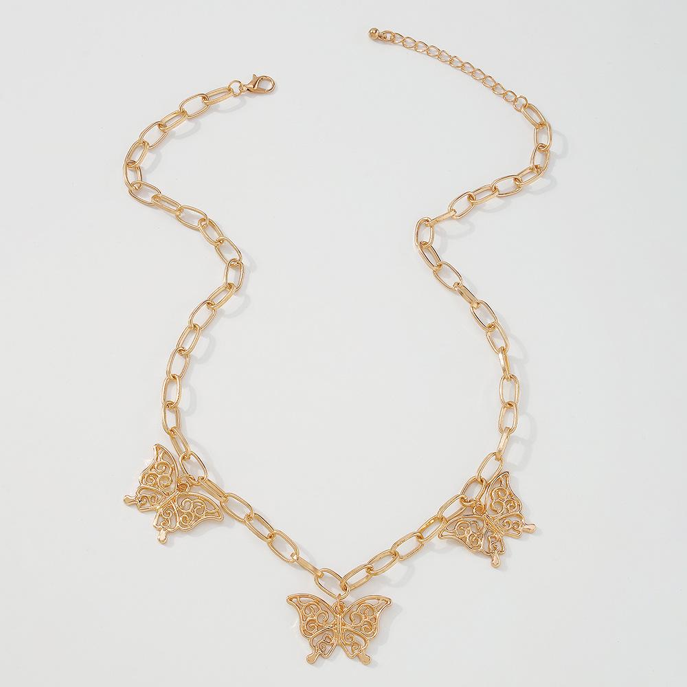 N952 Fashion Butterfly Necklace Women's Niche Metal Retro Necklace Geometric Hollow Single Layer Necklace