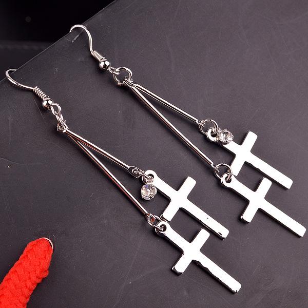 Alloy Simple Cross Earrings With Diamond Earrings Accessories