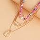 Accessories Bohemian color soft pottery padlock pendant necklace female ins trend geometric ball chain