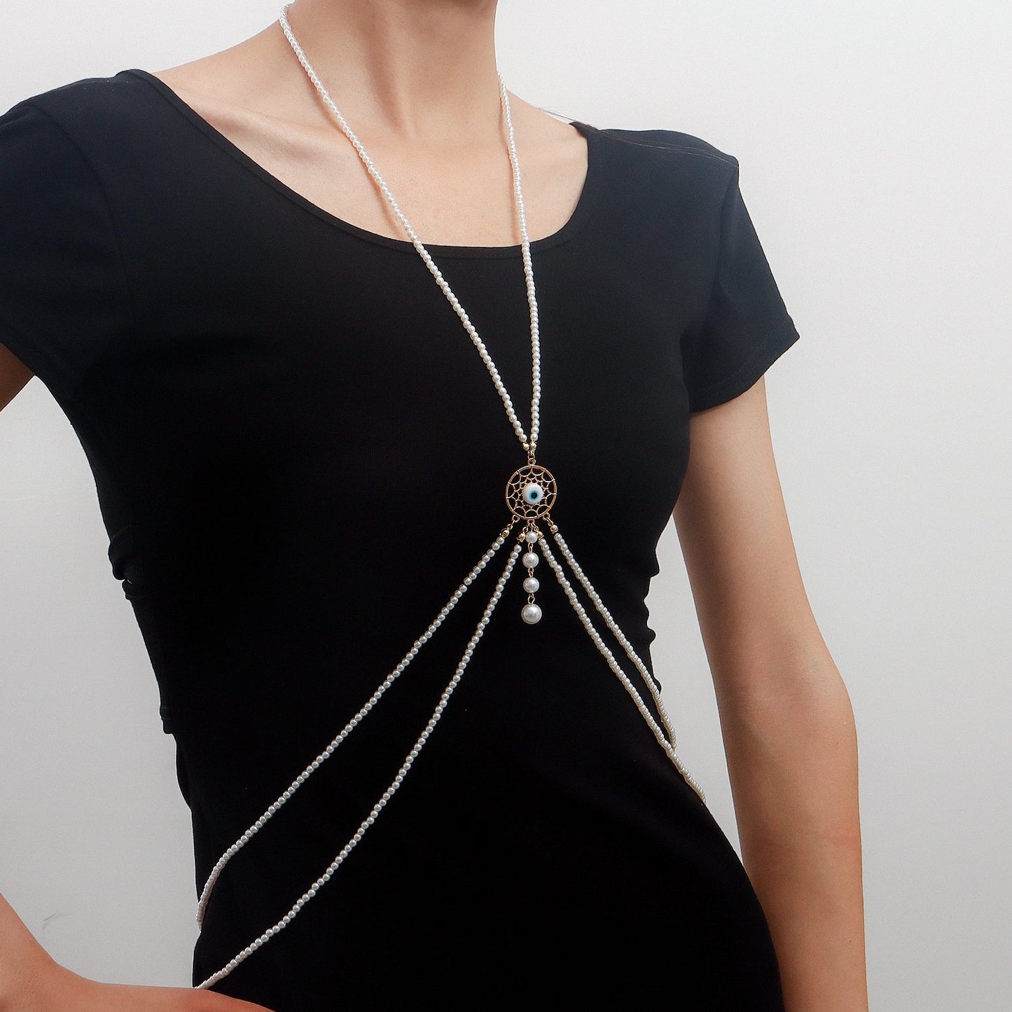 Jewelry ins hot girl imitation pearl eyes beaded body chain jewelry summer