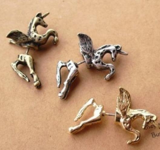 Fashion punk retro a horned animal horse piercing earrings personality Pegasus animal earrings jewelry