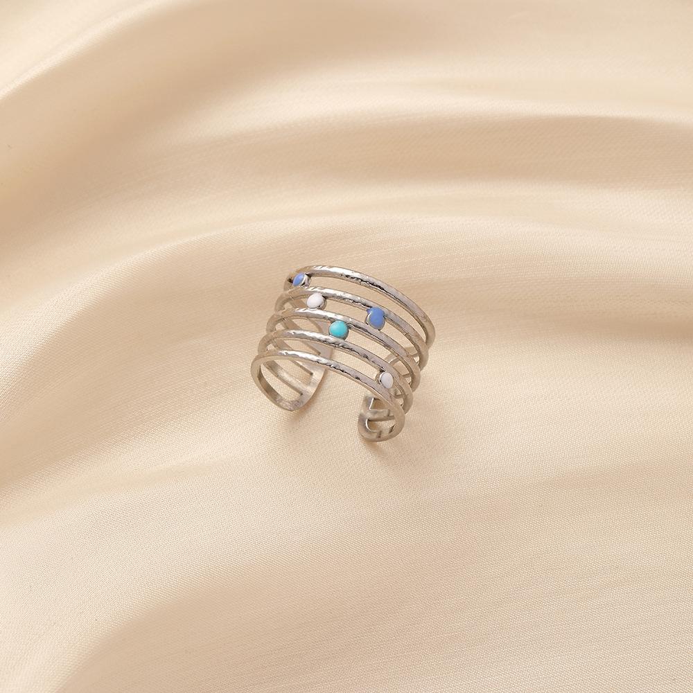 Bohemian Ladies Stainless Steel Creative Design Open Adjustable Colorful Star Stripe Ring