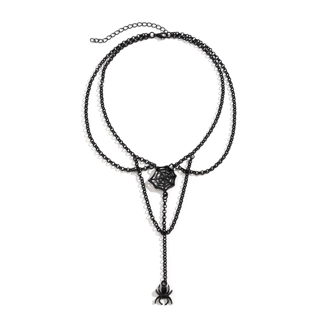 Jewelry Halloween Sweet Cool Spider Spider Web Necklace Female Simple Chain Tassel Black Necklace