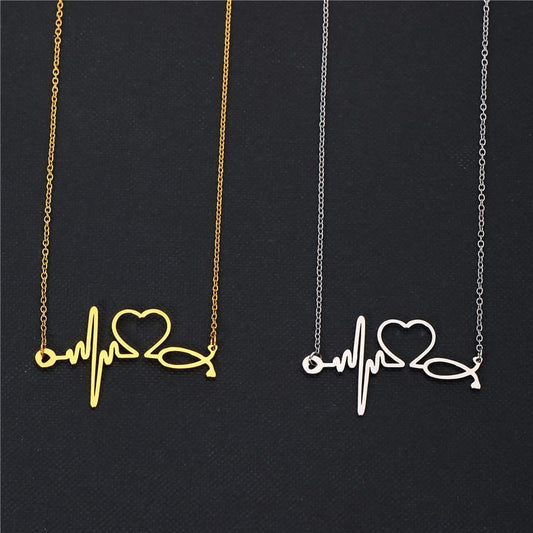 Heartbeat Jewelry Fashion Heart Shape ECG Necklace Female Pendant