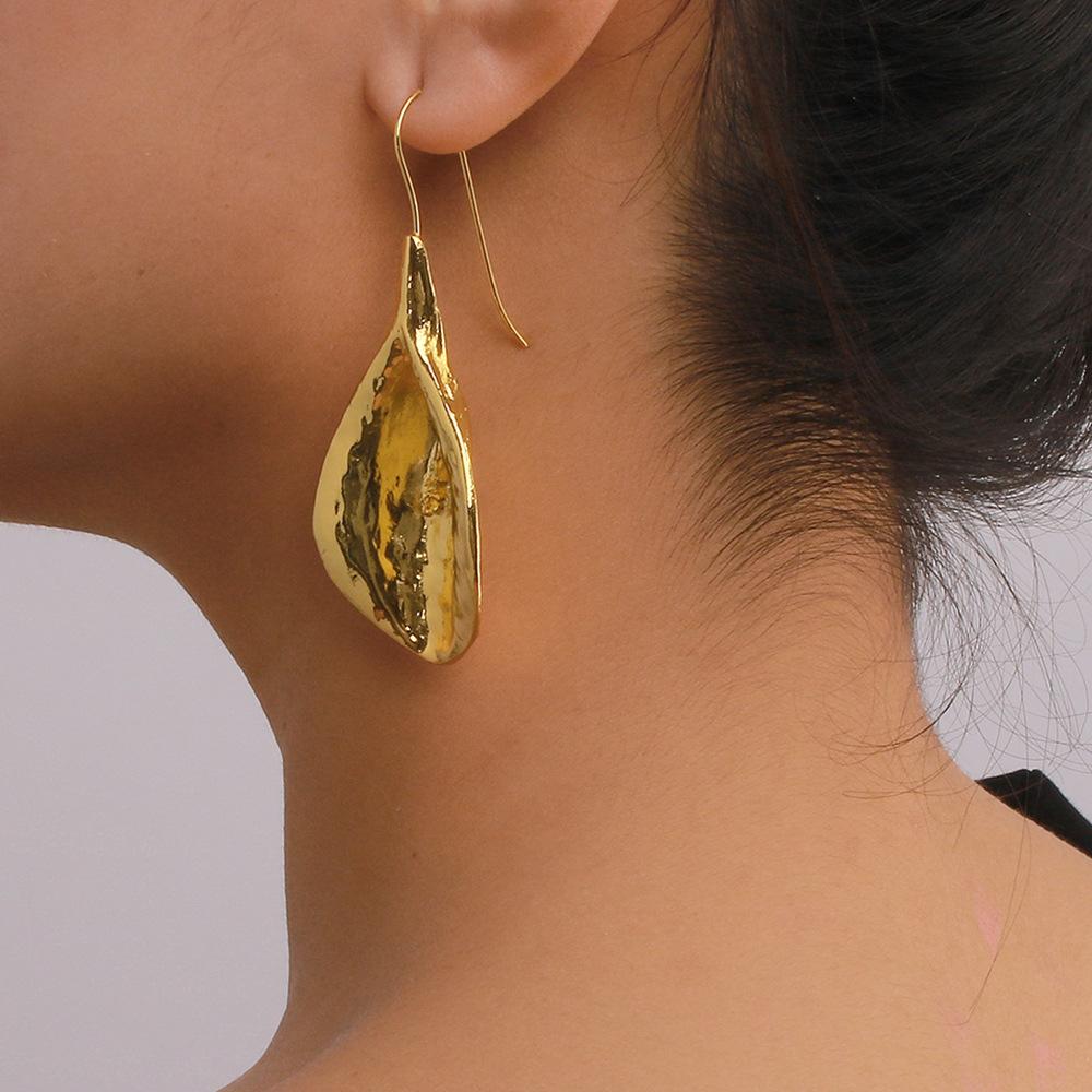E1356 Jewelry Geometric Irregular Leaf Earrings Hong Kong Exaggerated Trendy Metal Earrings Female