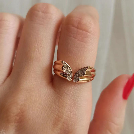 ins simple butterfly ring female fashion temperament micro-inlaid zircon metal opening index finger ring personality ring