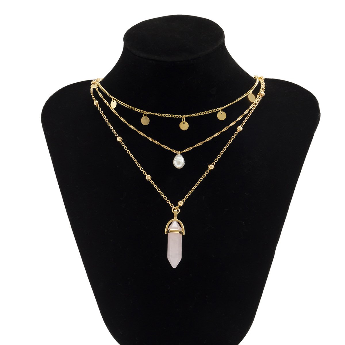 Jewelry Mix and Match Imitation Pearl Geometric Necklace Simple Sequin Tassel Imitation Crystal Column Multilayer Necklace