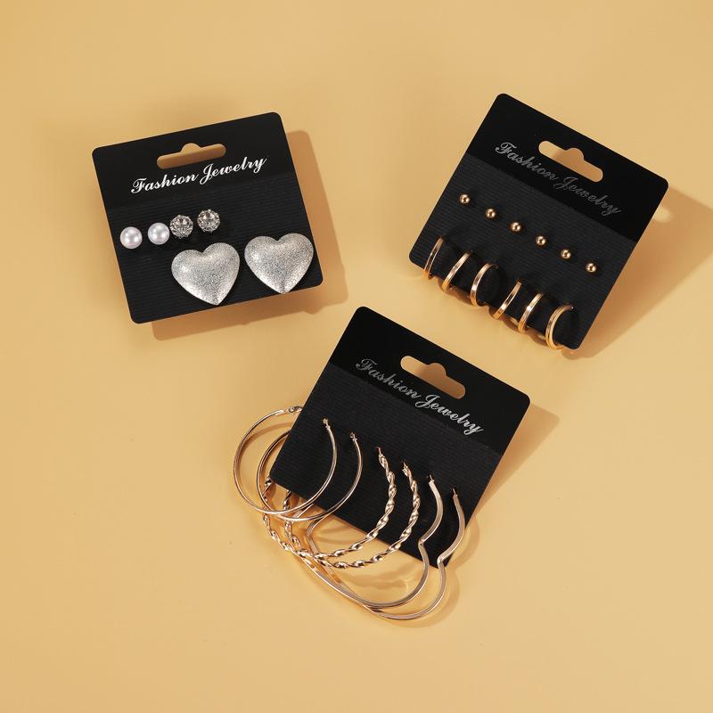 Set earrings cold exaggerated three-piece set earrings femininity simple metal geometric earrings