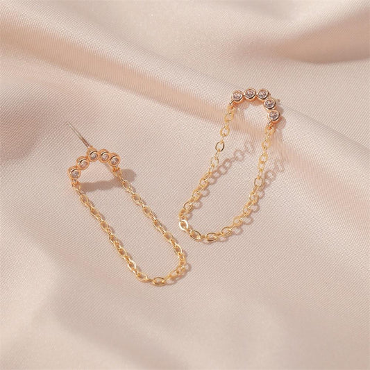 Simple chain earrings minimalist long five diamonds small fresh curved tassel earrings