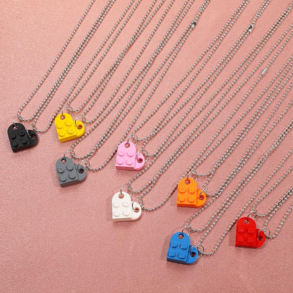 Heart-shaped building block couple necklace ins creative double-layer detachable beaded splicing collarbone chain female