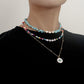 Jewelry multi-layer color rice beads turquoise devil's eye pendant necklace fashion cold necklace