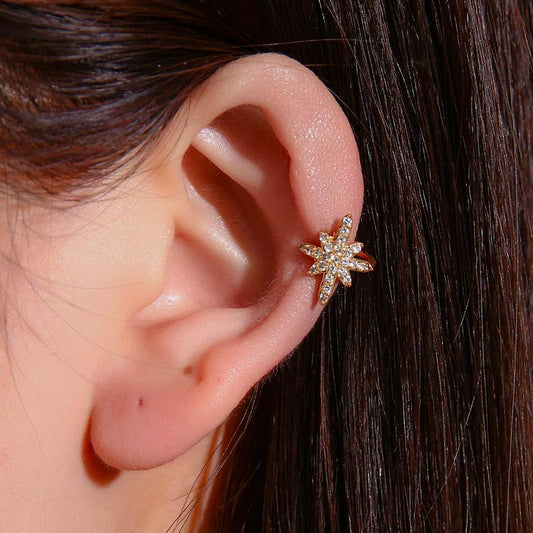 Fashion ear bone clip simple rice word ear clip temperament flash diamond octagonal star earrings classic star earrings