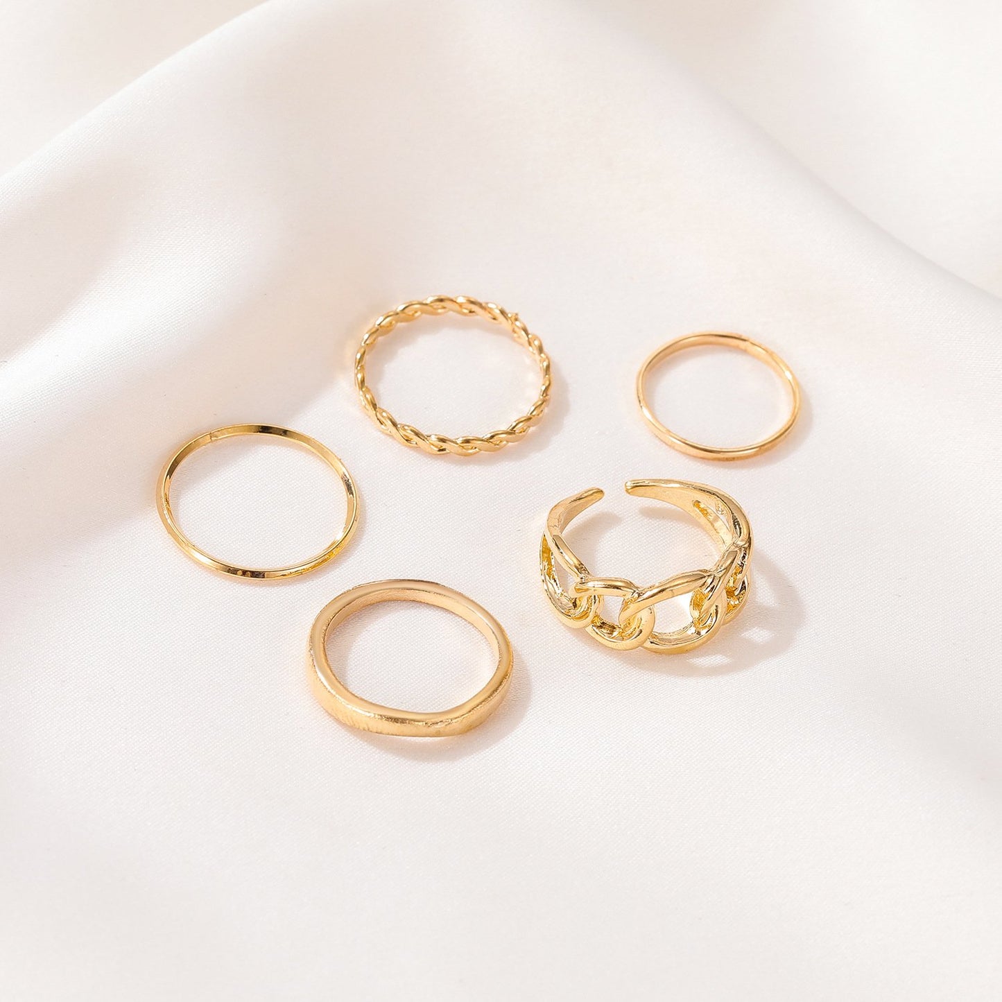 Retro five-piece open geometric ring ins cold joint ring set female