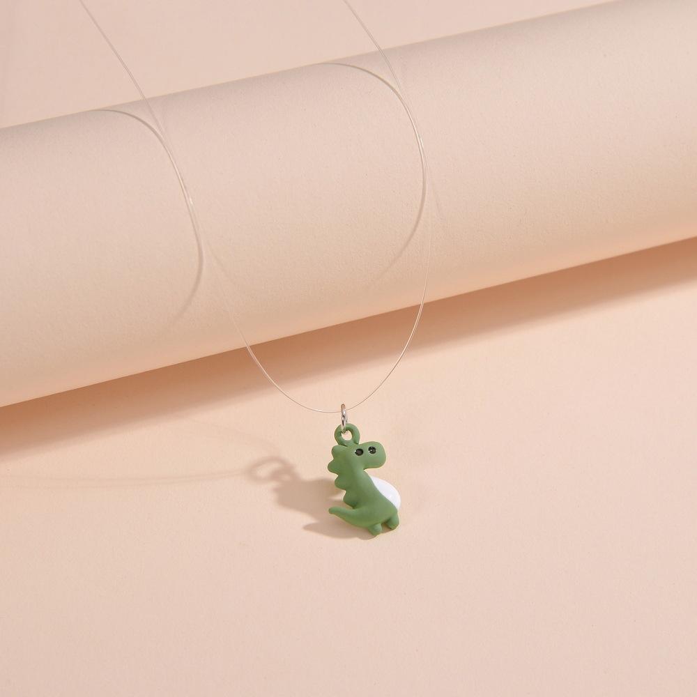 Fashion Invisible Fishing Line Clavicle Chain Cute Green Drip Oil Alloy Dinosaur Pendant Necklace Accessories