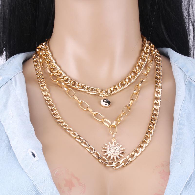 Sun flower necklace ins cold dripping oil Tai Chi decorative clavicle chain personality exaggerated necklace