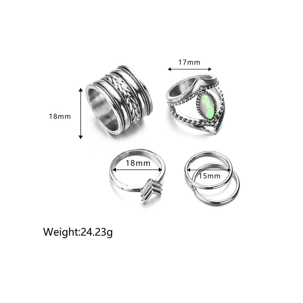 Retro Resin Arrowhead Alloy Ring Ethnic Plating Ancient Silver Knuckle Ring Set of 4 Jewelry