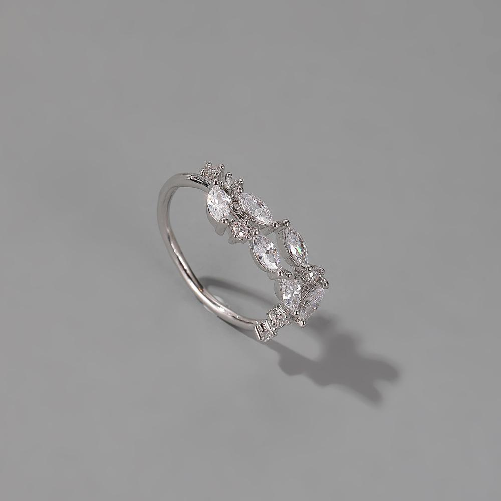 Jewelry temperament all-match zircon leaf ring Mori simple opening crystal leaf ring female