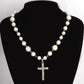 Stainless Steel Clavicle Chain Glass Pearl Set Diamond Cross Pendant Decorative Necklace