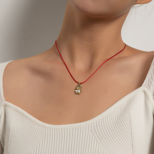 Jewelry Fashion Niche Red Rope Necklace Female Simple Cute Metal Calf Pendant