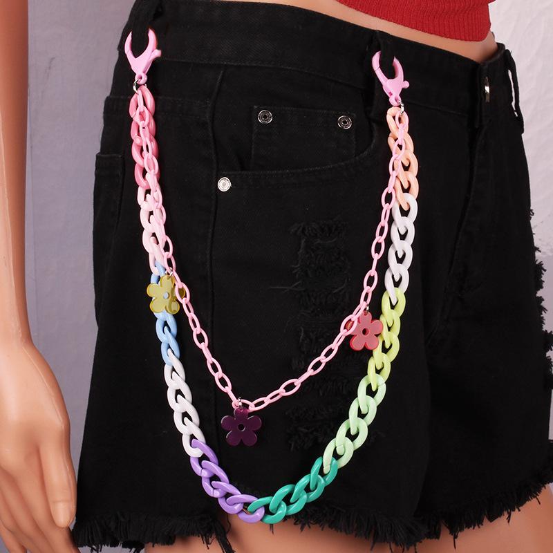 Candy-colored resin floret waist chain street shooting hip-hop pants chain ornaments young girls resin pendant pants chain