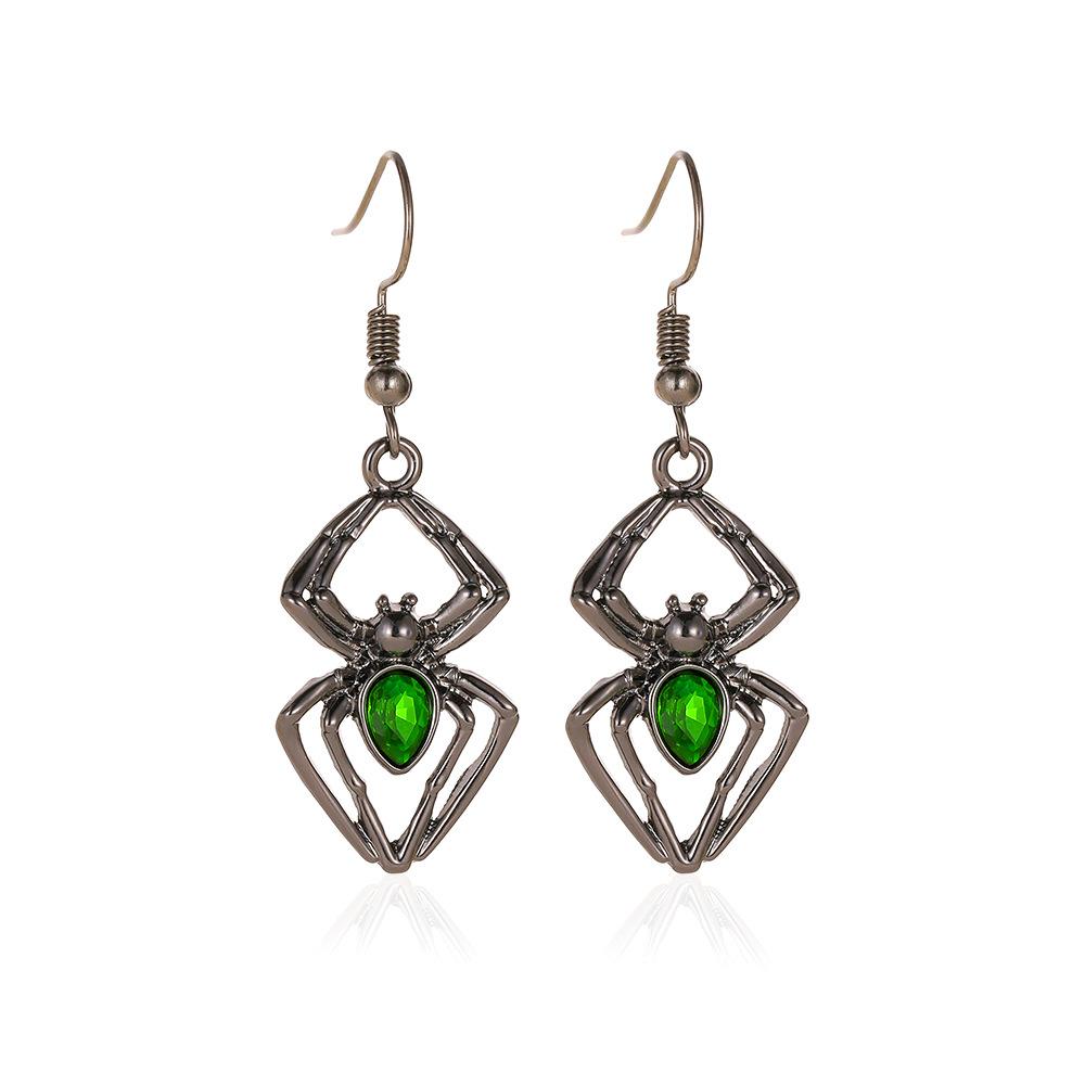 Halloween Jewelry Exaggerated Three-piece Spider Necklace Earrings Ring Retro Emerald Set Accessories