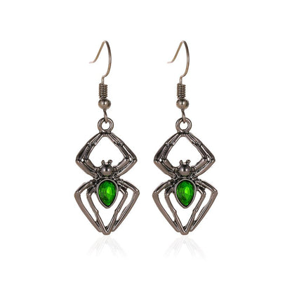 Halloween Jewelry Exaggerated Three-piece Spider Necklace Earrings Ring Retro Emerald Set Accessories