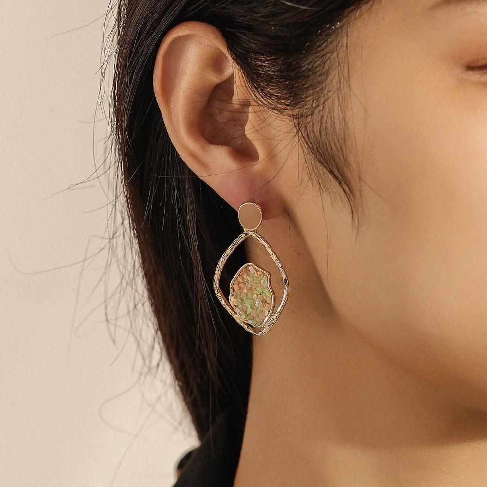 Light luxury leaf hollow out broken diamond drop oil earring temperament small fresh earring personality simple earrings jewelry
