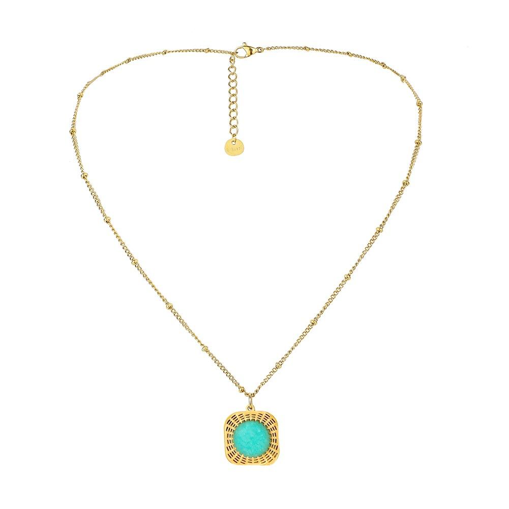 Stainless steel color-preserving turquoise compass square pendant personality niche geometric titanium steel necklace women