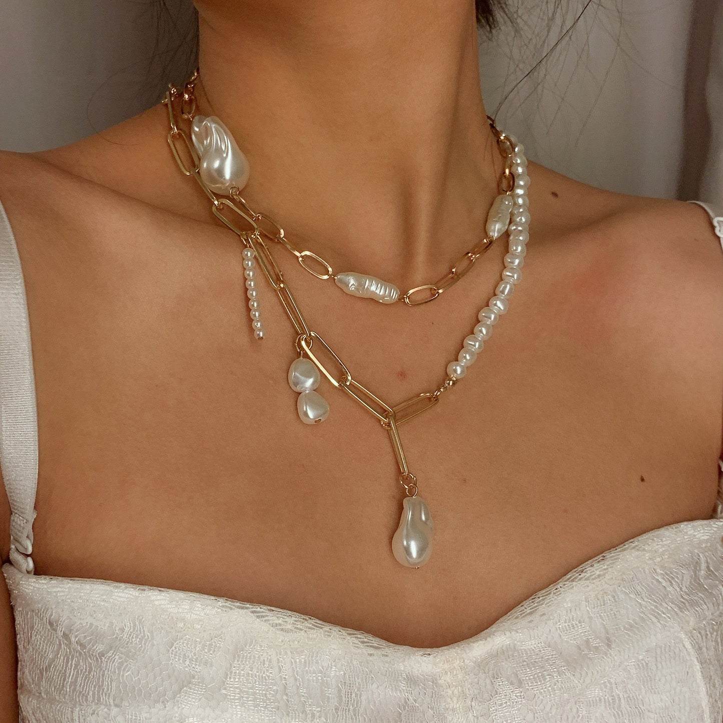 Jewelry Temperament Baroque Shaped Pearl Necklace Creative Irregular Chain Clavicle Necklace Female