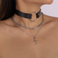 N1263 Niche Punk Dark Black Necklace Leather Rivet Personality Rock Necklace Exaggerated Chain Necklace