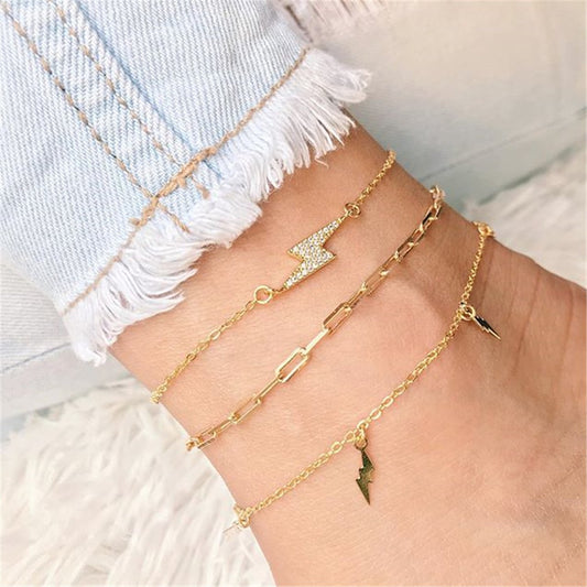 Simple Point Drill Lightning Pendant Foot Decoration Multi-layer 3-piece Suit Anklet Jewelry