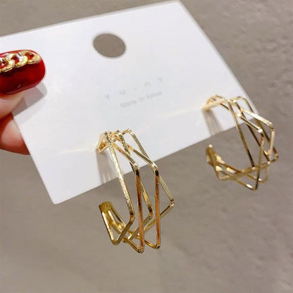 925 Silver Needle Geometric Earrings Women's Simple Indifferent Net Red Temperament Niche High-end Earrings Retro Ear Jewelry