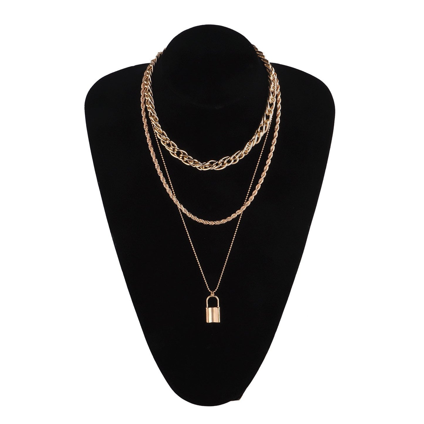 Jewelry Aluminum Alloy Thick Chain Key Hemp Rope Lock Necklace Ladies Versatile Multilayer Geometric Necklace