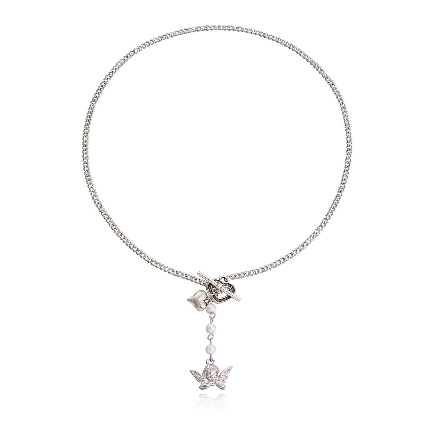 Jewelry Retro Little Angel Geometric Necklace Female Ins Temperament Imitation Pearl Love Tassel Necklace