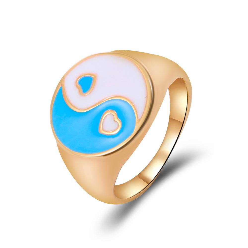 Ins yin and yang gossip ring fashion creative geometric alloy drop oil multi-color ring jewelry female