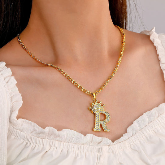 The same letter crown necklace copper micro-inlaid zircon clavicle chain punk hip-hop couple jewelry