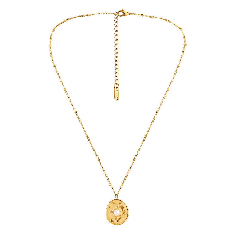Fashion Simple Personality Advanced Sense Light Luxury Minority Stainless Steel Gold Retro Coin Pearl Short Necklace Female