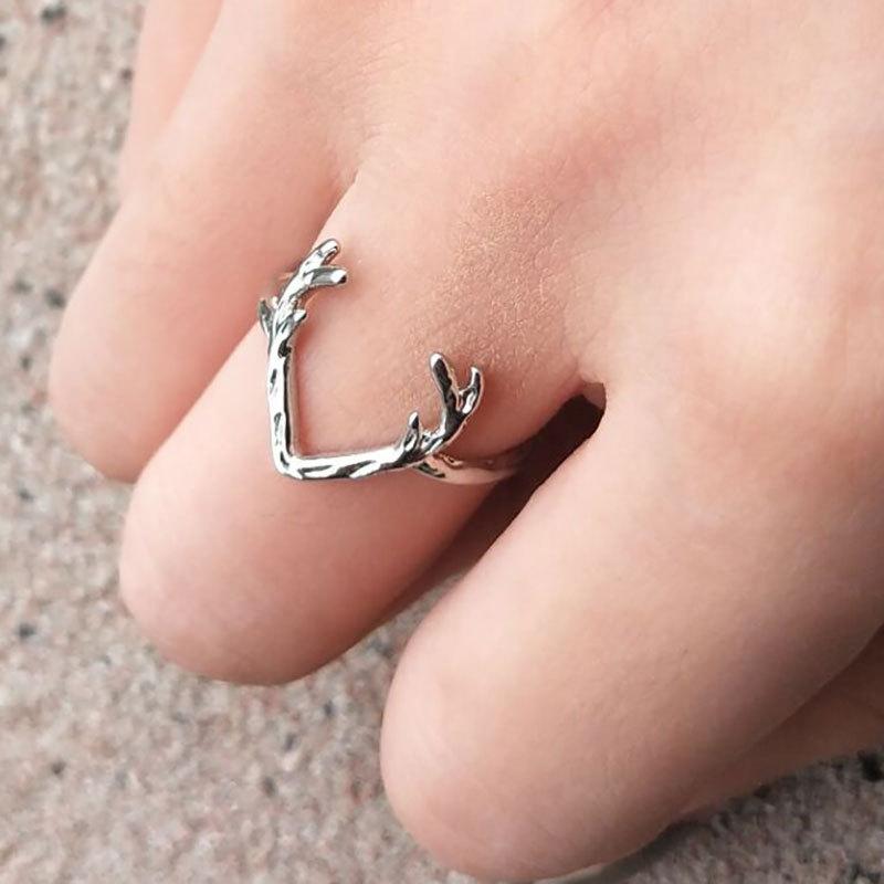 ins Christmas elk antler ring female copper material animal ring jewelry