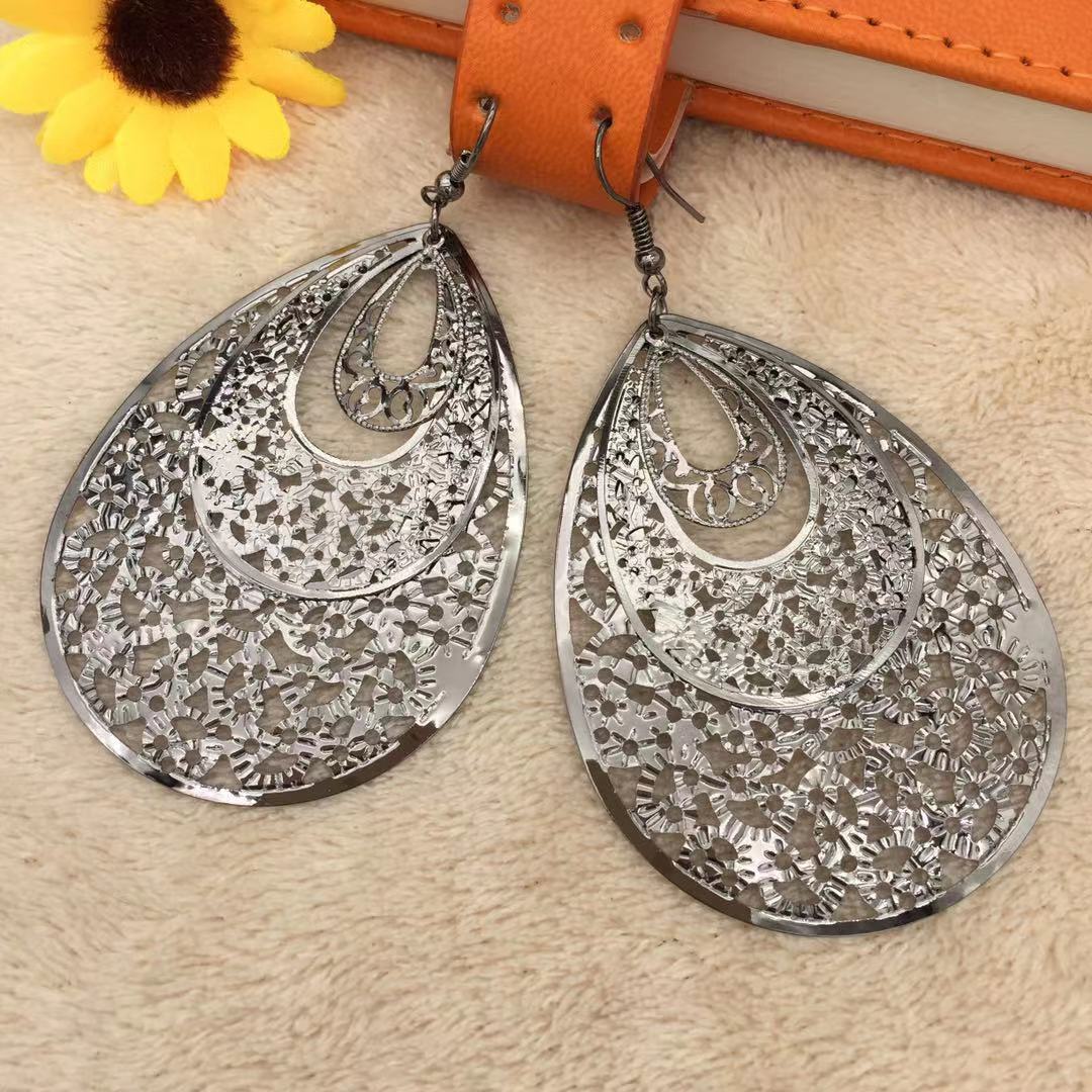 Indian Hollow Out Multi-layer Big Water Drop Earrings Ladies Earrings