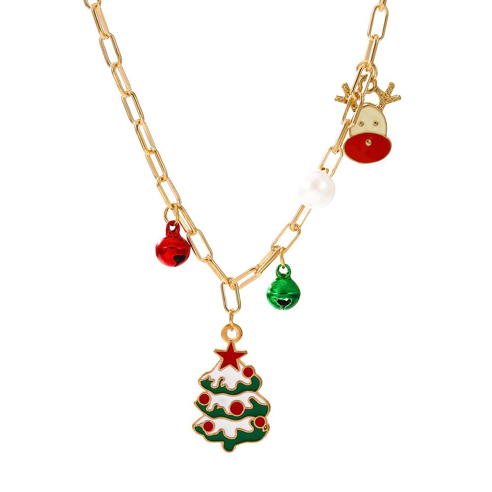 Christmas series necklace cartoon dripping oil snowman bell clavicle chain long sweater chain women