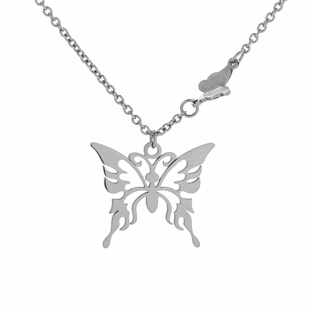 INS Hot Necklace Stainless Steel Retro Cold Butterfly Pendant Fashion Port Temperament Necklace