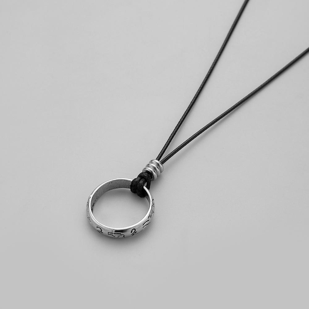 Simple Trendy Men's Fashion Pattern Design Ring Circle Pendant Adjustable Rope Necklace