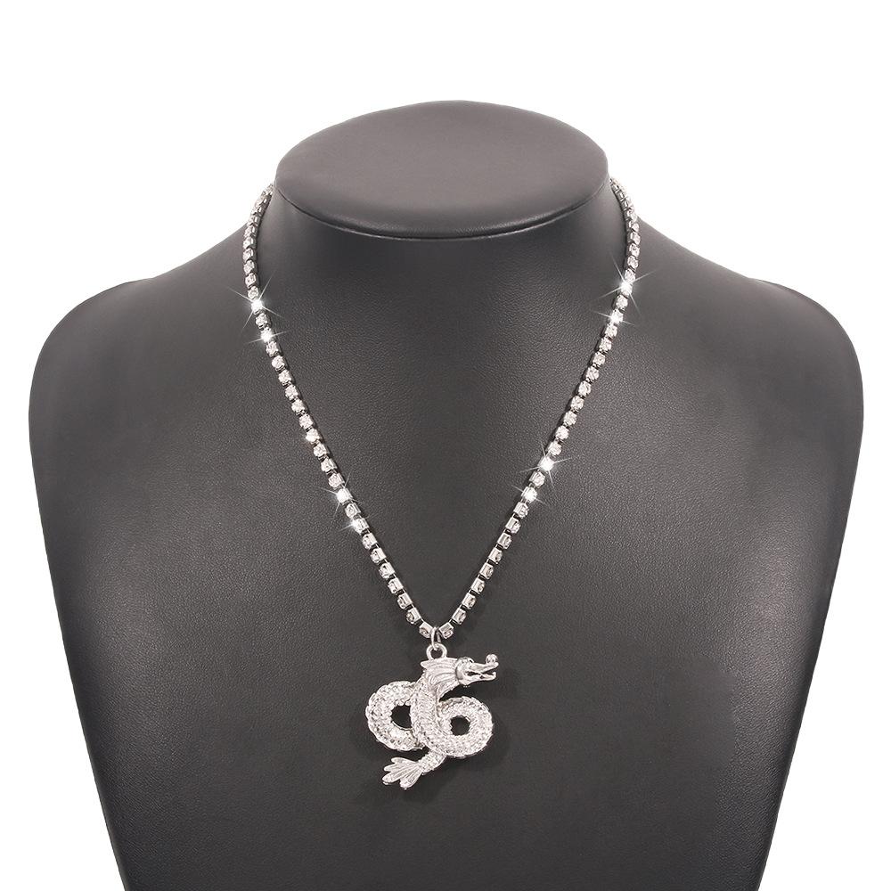 N9186 Ornament Geometric Full Diamond Simple Necklace Dragon Shape Creative Cold Personality Necklace