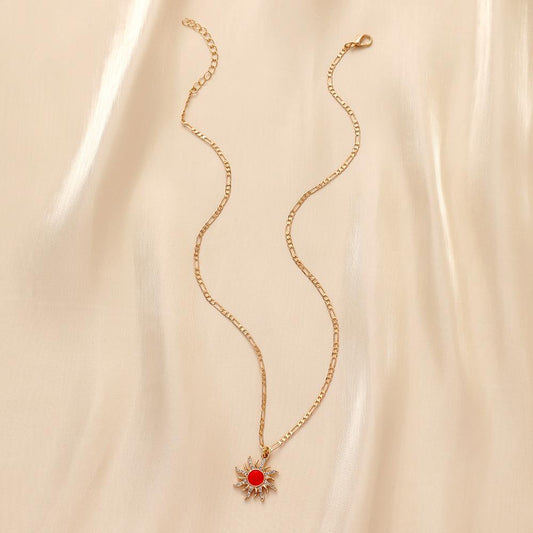 Personality fashion simple high-end light luxury niche style ladies red sun dripping oil pendant necklace neck chain