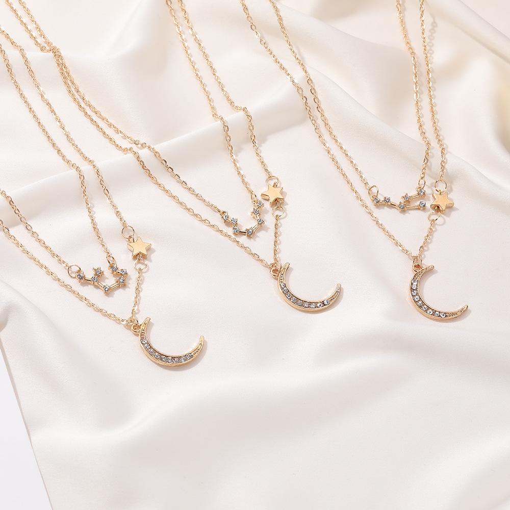 Double-layer star moon clavicle chain temperament diamond twelve constellation necklace ins net red accessories