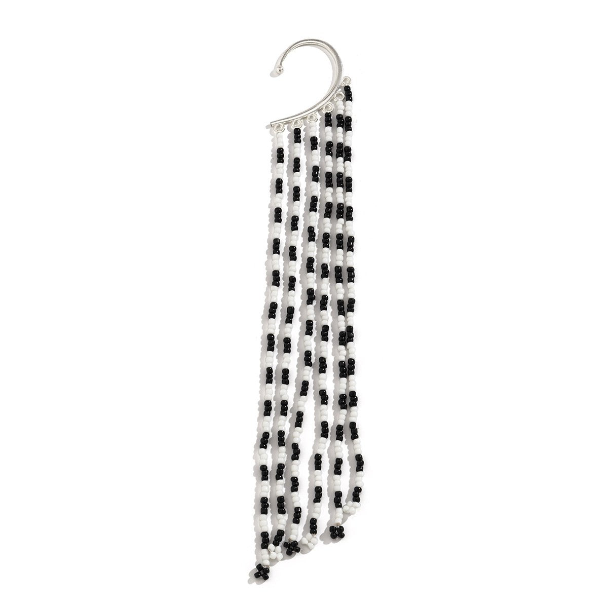 Jewelry Black and White Contrasting Color Long Rice Beads Tassel Earrings Female Personality Creative Single Beaded Earrings