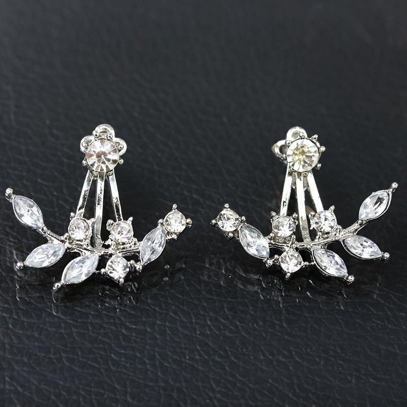 Fashion Girl Jewelry Diamond Crystal Leaf Earrings Branch Back Hanging Zircon Earrings