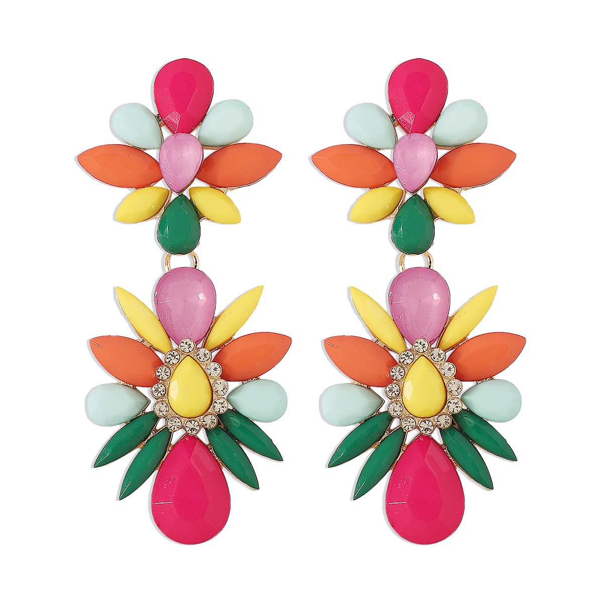 E19 Exaggerated color micro-inlaid rhinestone earrings retro elegant personality plate ethnic earrings female