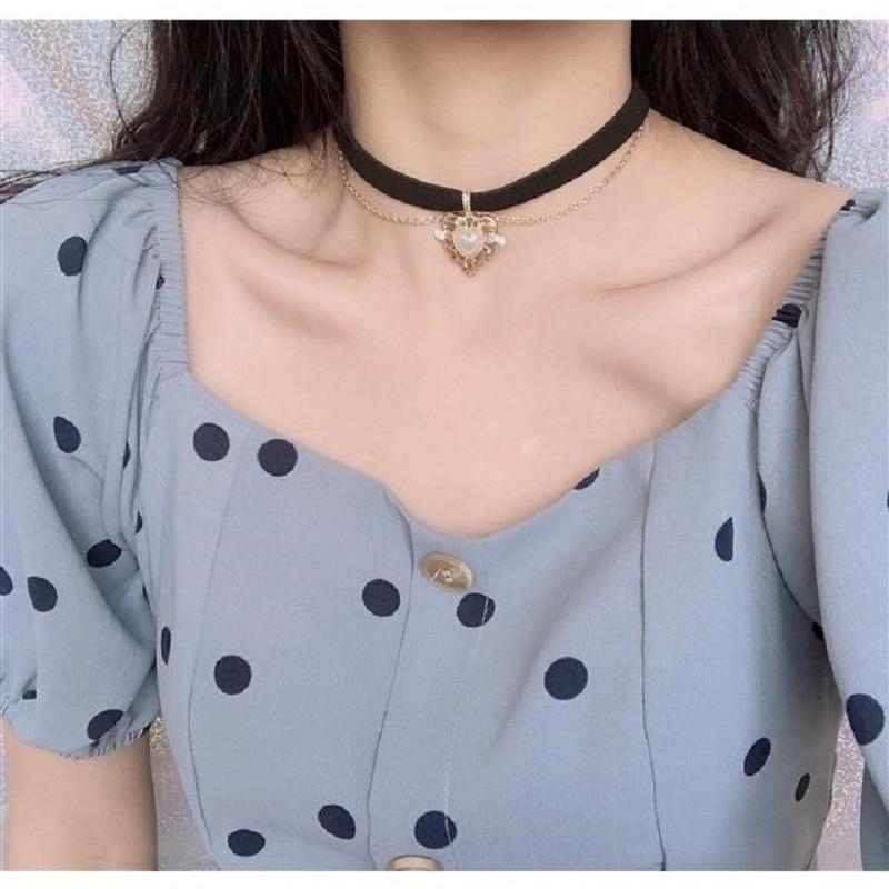 Retro girl choker gold peach heart velvet chain love water drop necklace clavicle chain collar necklace