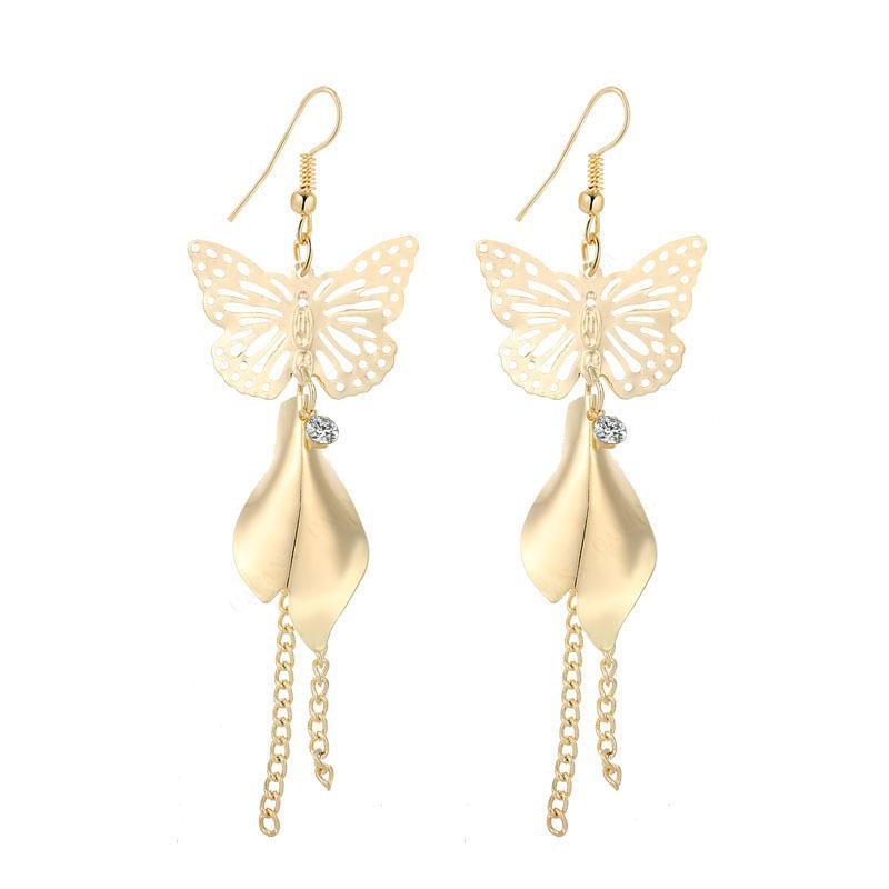 Butterfly Flower Earrings Long Tassel Earrings Retro Exaggerated Ear Jewelry